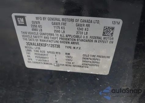 2015 Chevrolet Equinox Ls from USA, damaged, VIN 2GNALAEK0F1128738